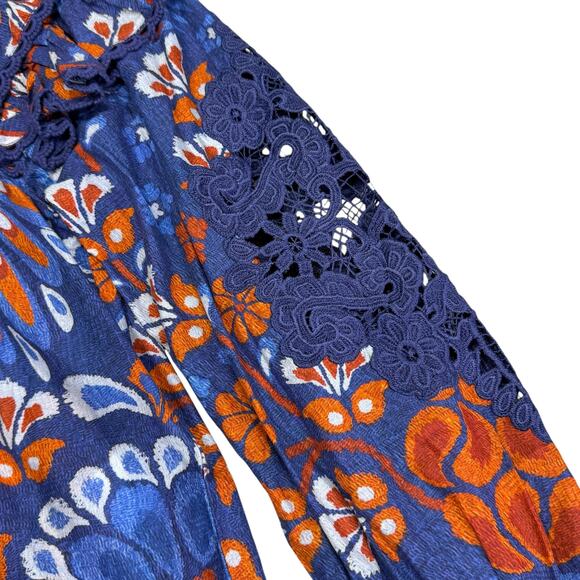 Farm Rio Pineapple Flowers Navy Ruffled Blouse Size XS - Picture 16 of 16